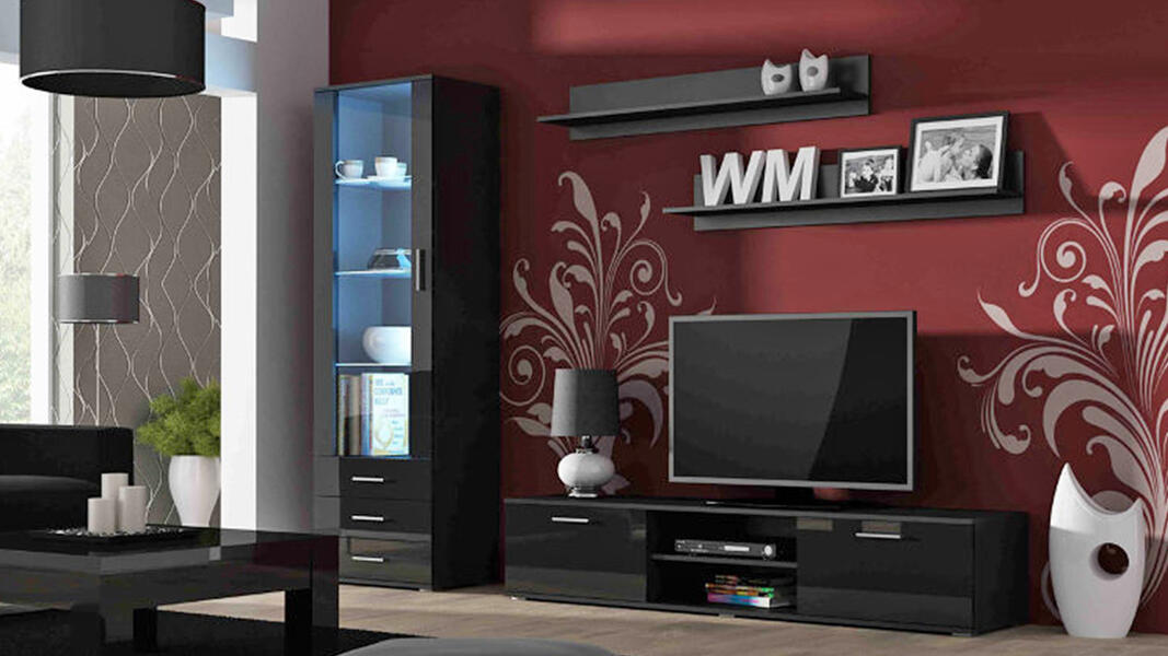 Гостиная Сохо МДФ (черная) / Черный 0190 240*41*192 см, Черный   Фиеста