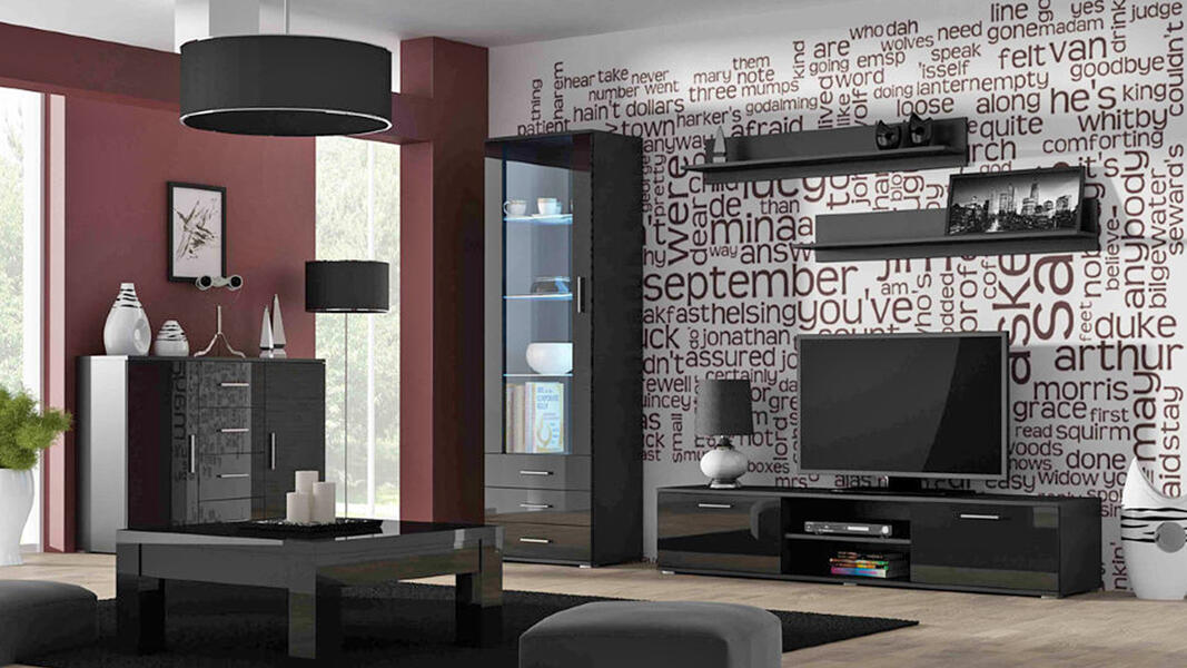 Гостиная Сохо 3 МДФ (черная) 372*41*192 см, Черный   Фиеста