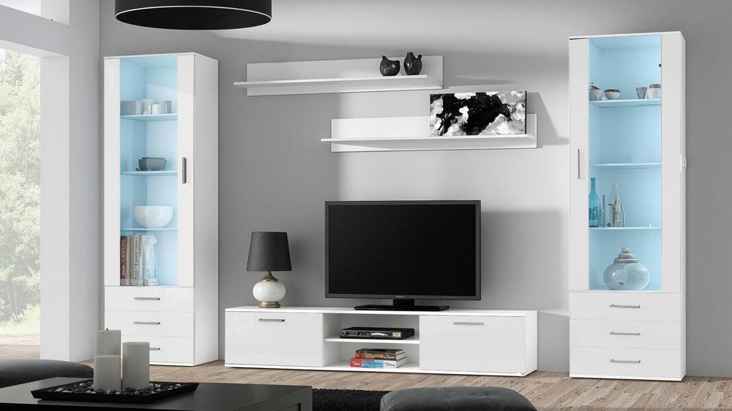 Гостиная Сохо 7 МДФ Белый DM635-6 / Белый Фасадный 0101 300*41*192 см, Белый   Фиеста