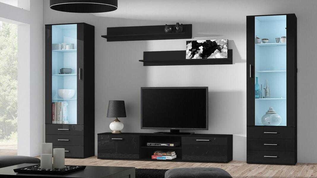 Гостиная Сохо 7 МДФ (черная) 300*41*192 см, Черный   Фиеста