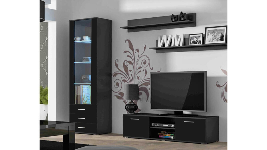 Гостиная Сохо 13 Черный 0190 200*41*192 см, Черный   Фиеста