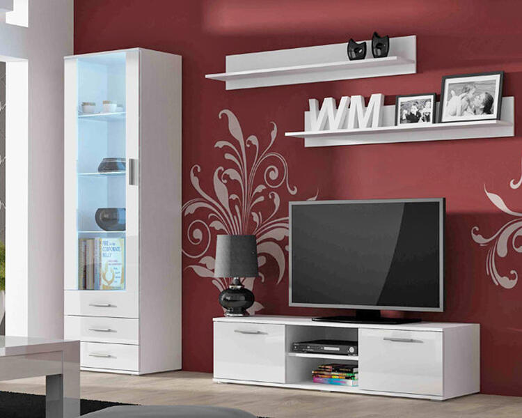 Гостиная Сохо 13 МДФ Белый DM635-6 / Белый Фасадный 0101 200*41*192 см, Белый   Фиеста