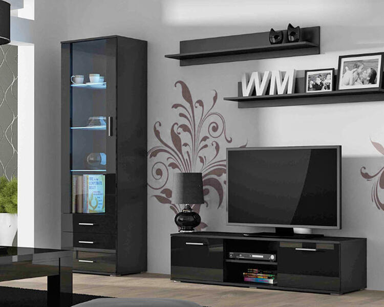 Гостиная Сохо 13 МДФ (черная) / Черный 0190 200*41*192 см, Черный   Фиеста