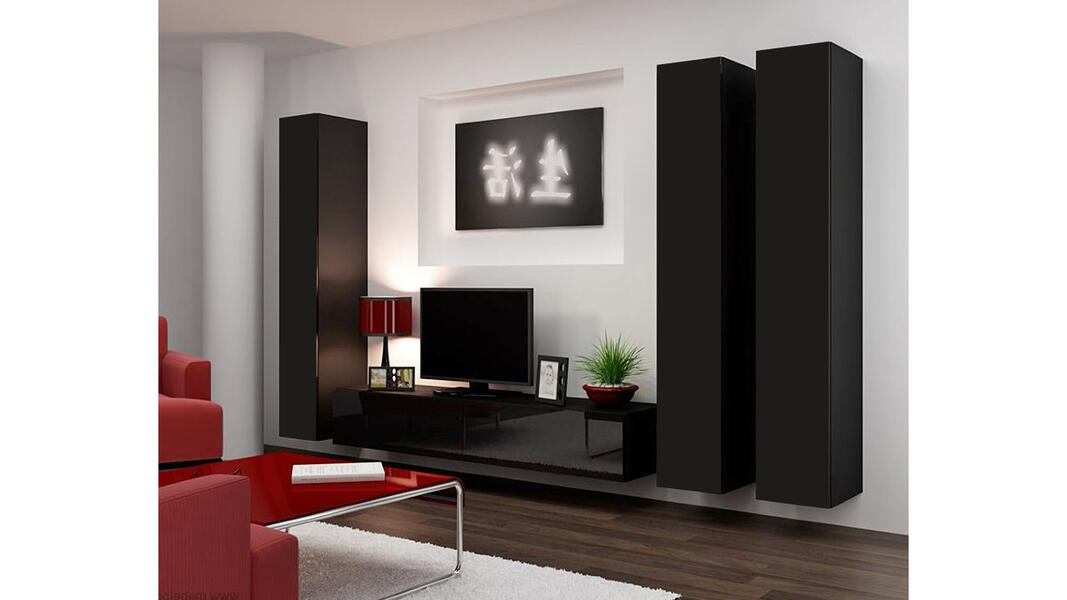 Гостиная Виго 1 Черный 0190 300*42*180 см, Черный   Фиеста