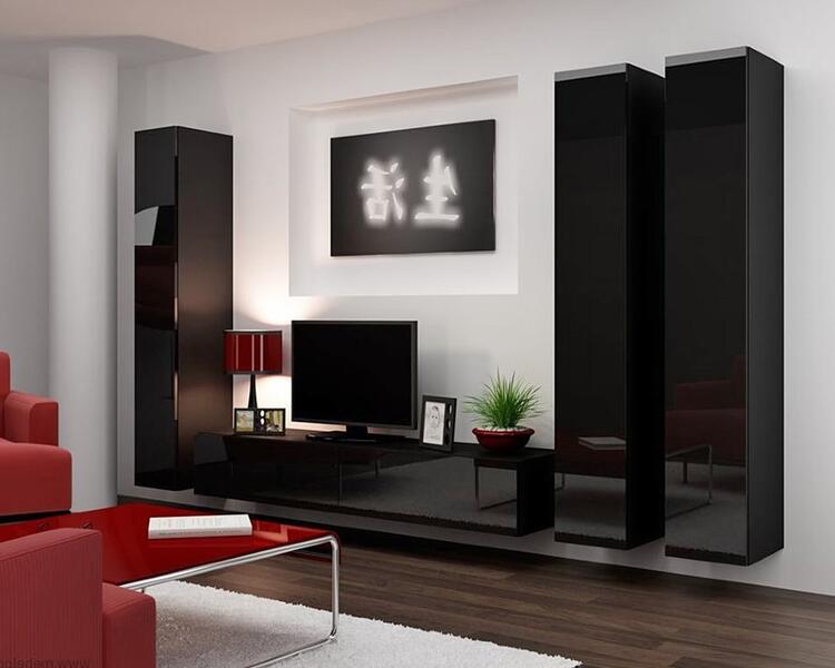 Гостиная Виго 1 МДФ (черная) / Черный 0190 300*42*180 см, Черный   Фиеста