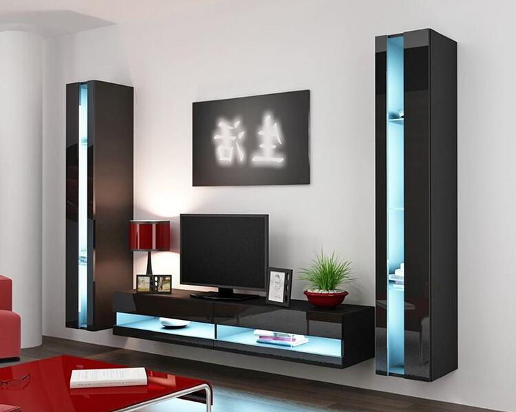 Гостиная Виго нью 3 МДФ (черная) / Черный 0190 260*42*180 см, Черный   Фиеста