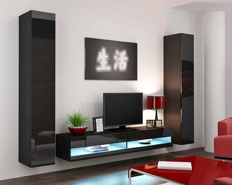 Гостиная Виго нью 4 МДФ (черная) / Черный 0190 260*42*180 см, Черный   Фиеста