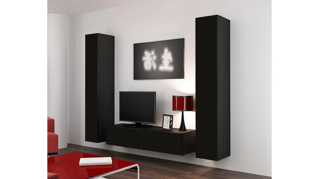 Гостиная Виго 9 Черный 0190 220*42*180 см, Черный   Фиеста