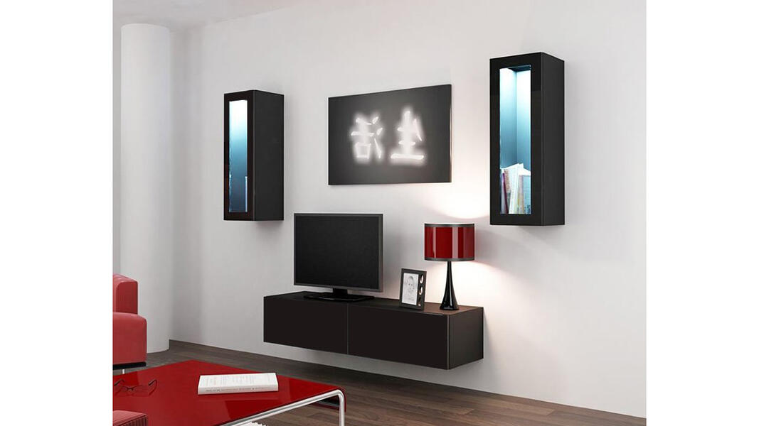 Гостиная Виго 8 Черный 0190 210*42*180 см, Черный   Фиеста