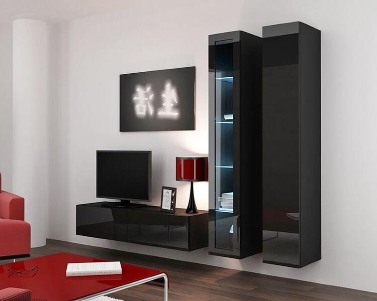 Гостиная Виго 10 МДФ (черная) / Черный 0190 220*42*180 см, Черный   Фиеста