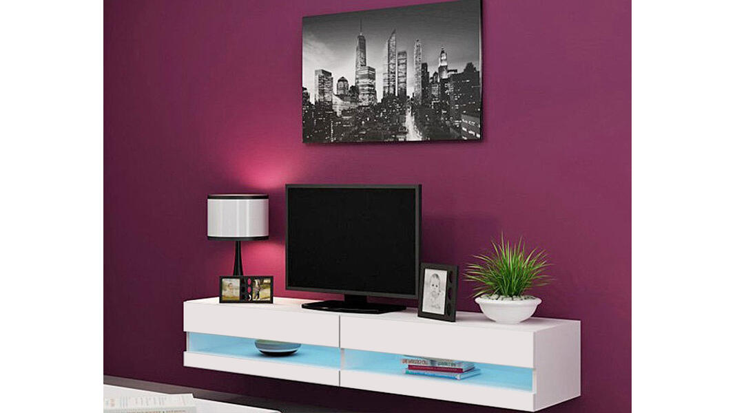ТВ-тумба Виго открытая Белый Фасадный 0101 180*42*30 см, Белый   Фиеста