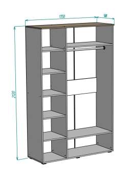 Шкаф Салерно 3 МДФ 135х212х50 (712214) 135*50*212 см, Серый  Распашной Фиеста в наличии