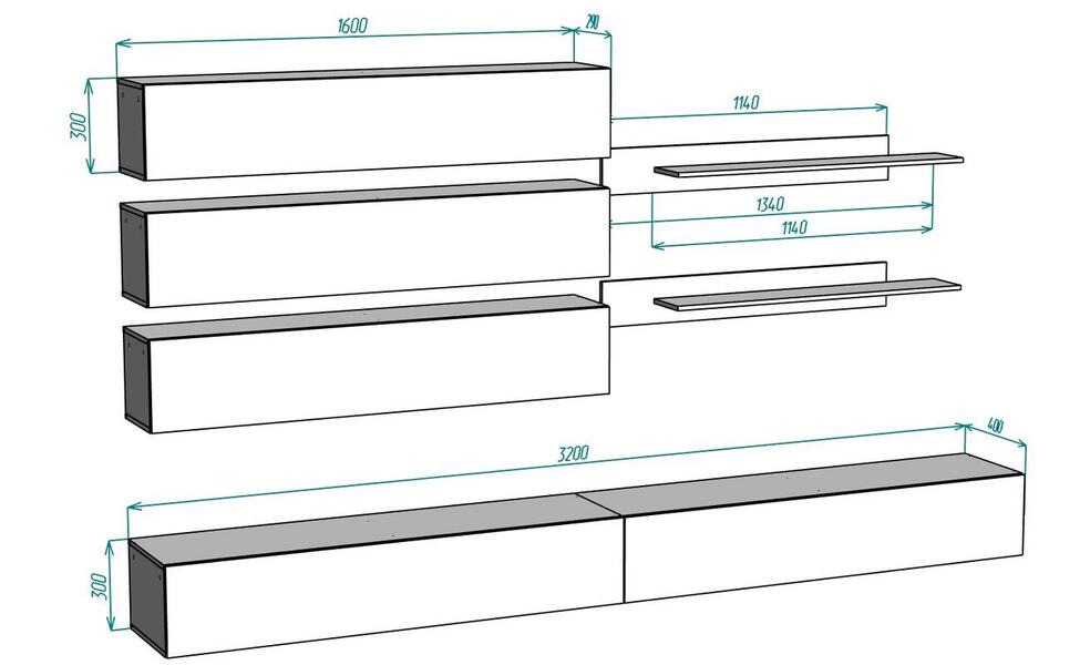 Гостиная 4 Черный 0190 320*40*180 см, Черный   Фиеста