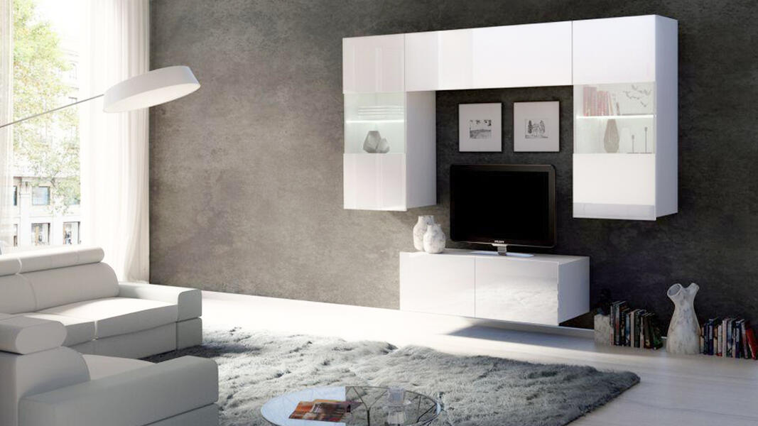 Модульная гостиная Порту 10 МДФ (белая) 195*200*43 см, Белый   Фиеста