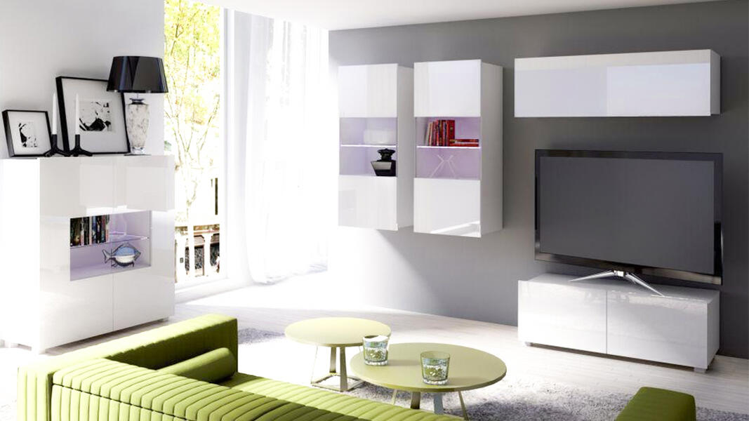 Модульная гостиная Порту 12 МДФ (белая) 340*200*43 см, Белый   Фиеста