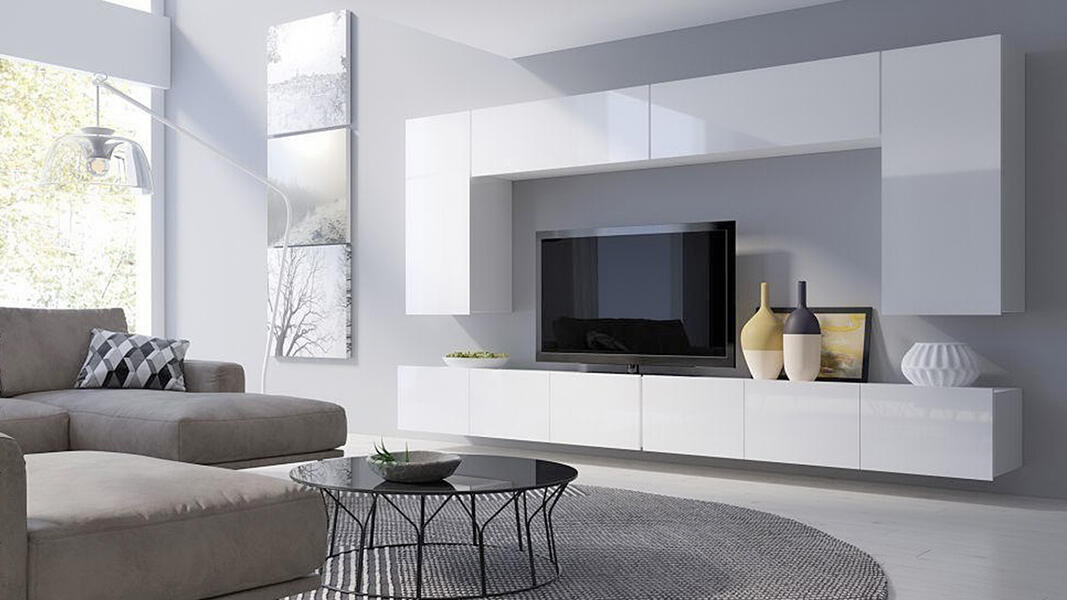 Модульная гостиная Порту 13 МДФ (белая) 300*200*43 см, Белый   Фиеста