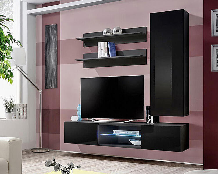 Модульная гостиная Лана 1.1 МДФ (черная) 160*40*166 см, Черный   Фиеста