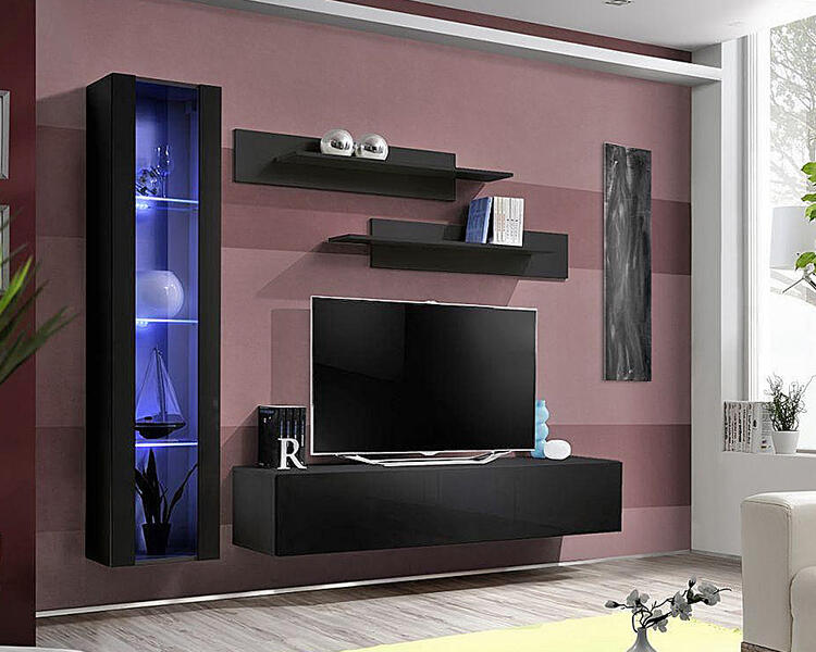 Модульная гостиная Лана 2.2 МДФ (черная) 210*40*170 см, Черный   Фиеста