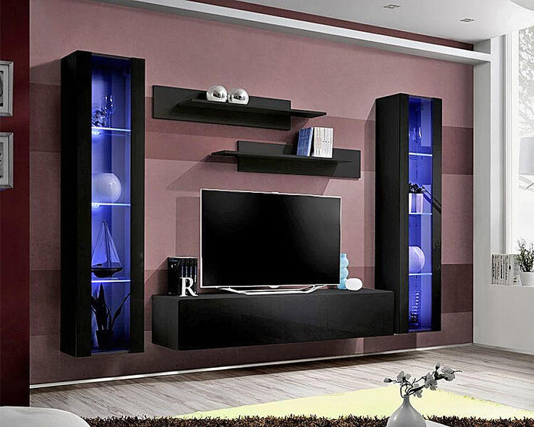 Модульная гостиная Лана 2.5 МДФ (черная) 260*40*170 см, Черный   Фиеста