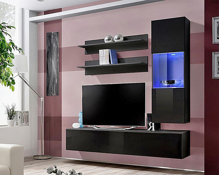 Модульная гостиная Лана 3.1 МДФ (черная) 160*40*166 см, Черный   Фиеста