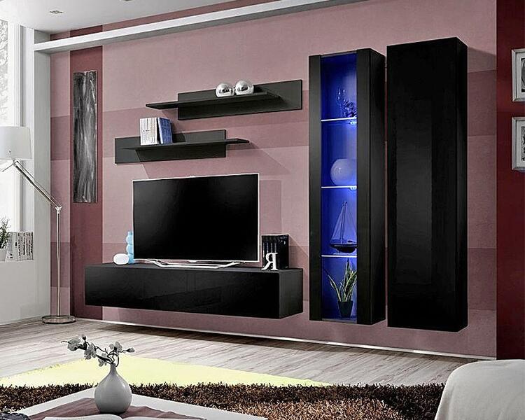 Модульная гостиная Лана 4 МДФ (черная) 260*40*170 см, Черный   Фиеста