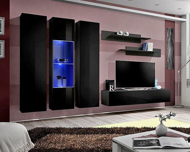 Модульная гостиная Лана 5 МДФ (черная) 310*40*170 см, Черный   Фиеста