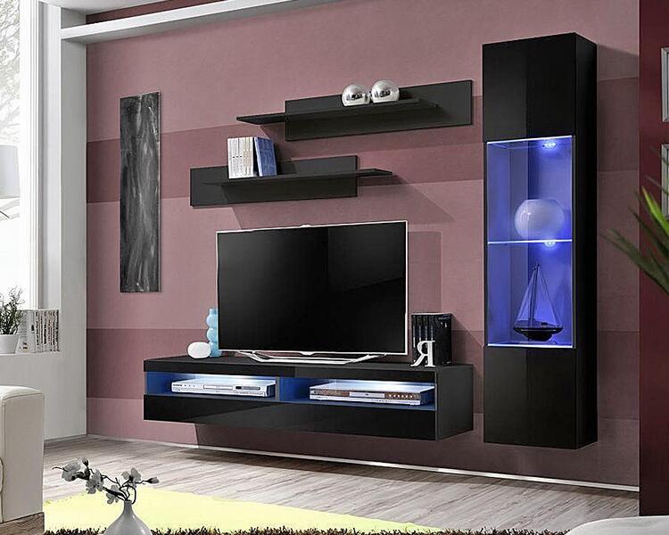 Модульная гостиная Лана 9 МДФ (черная) 210*40*170 см, Черный   Фиеста