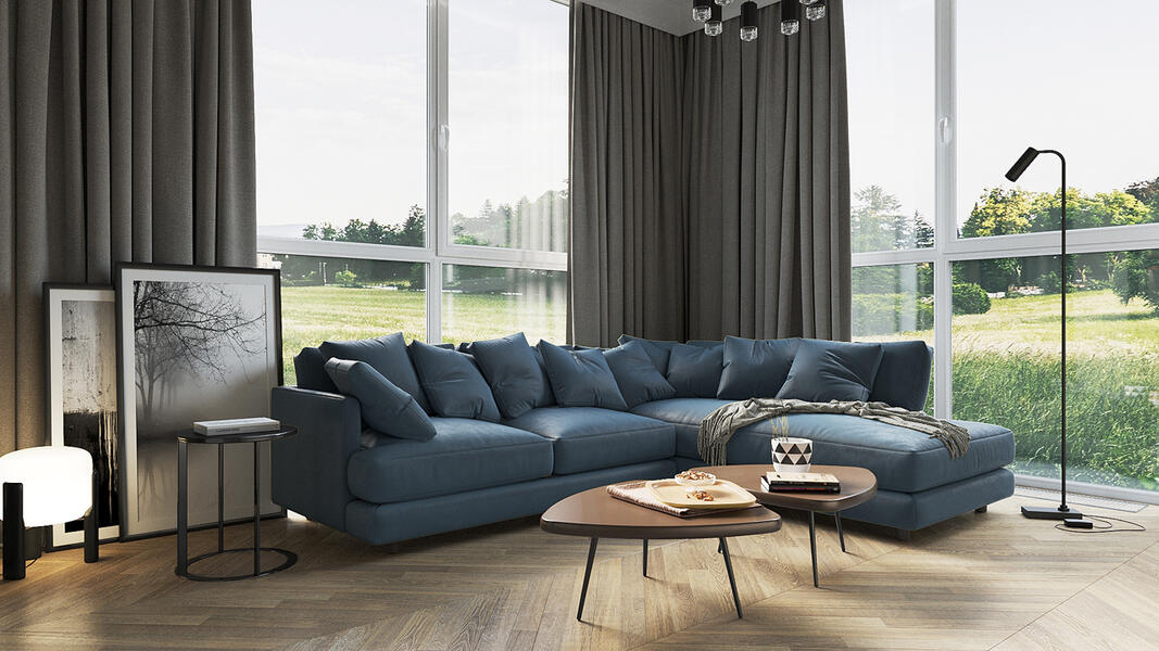 Угловой диван Ибица Vivaldi 14 300*209*90 см, Синий Велюр Еврокнижка Фиеста