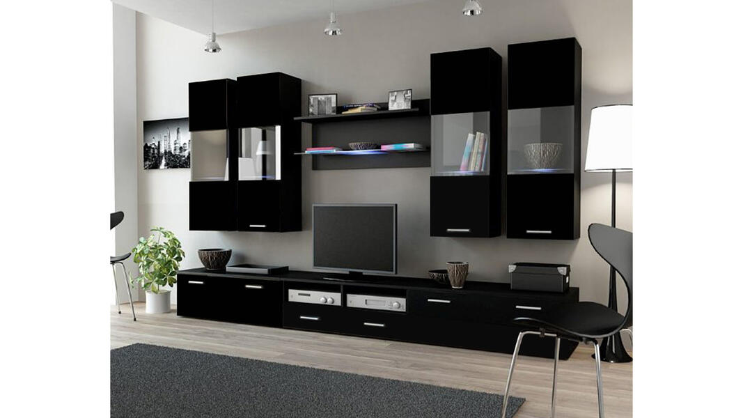 Гостиная Дрим Черный 0190 300*45*180 см, Черный   Фиеста