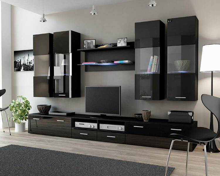 Гостиная Дрим МДФ (черная) / Черный 0190 300*45*180 см, Черный   Фиеста