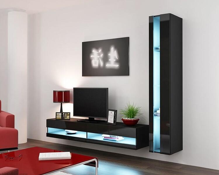 Гостиная Виго нью 8 МДФ (черная) / Черный 0190 220*42*180 см, Черный   Фиеста