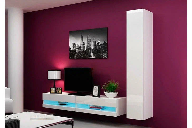 Гостиная Виго нью 9 МДФ Белый DM635-6 / Белый Фасадный 0101 220*42*180 см, Белый   Фиеста