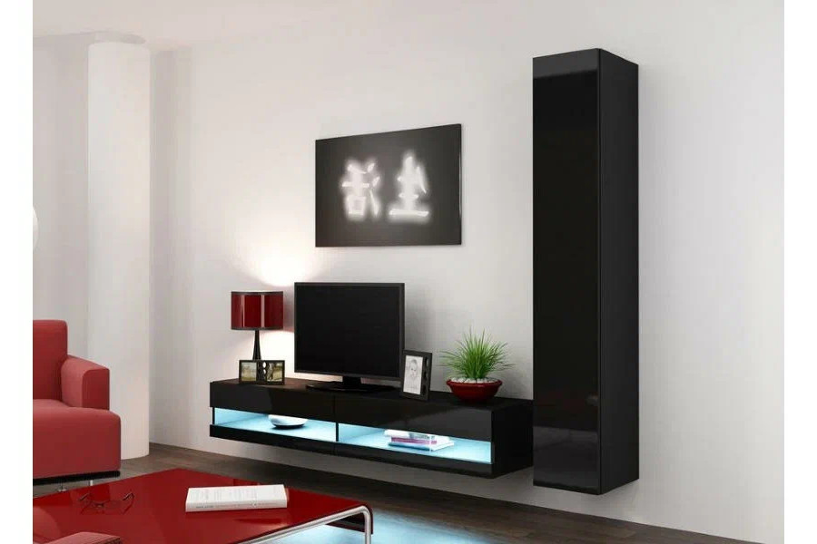 Гостиная Виго нью 9 МДФ (черная) / Черный 0190 220*42*180 см, Черный   Фиеста