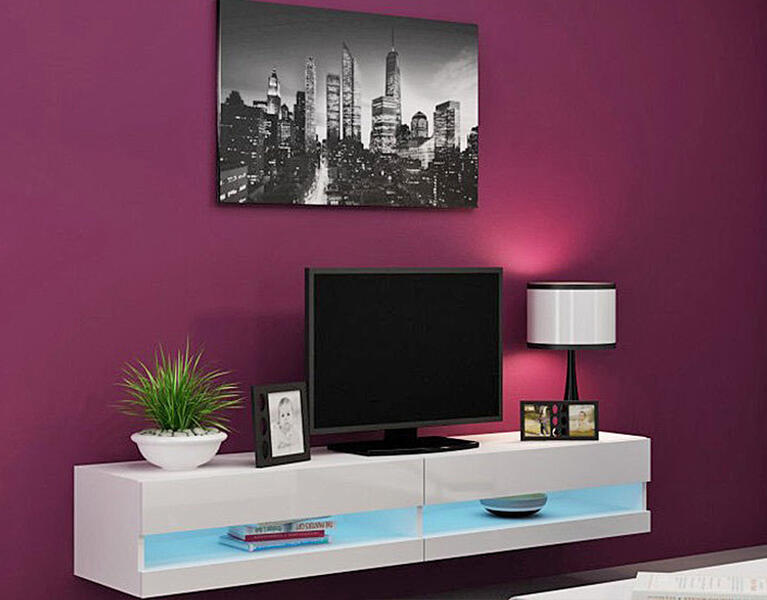 ТВ-тумба Виго открытая МДФ Белый DM635-6 / Белый Фасадный 0101 180*42*30 см, Белый   Фиеста