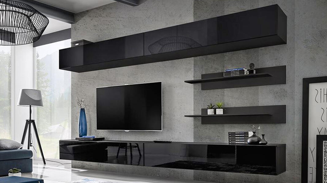 Гостиная 1 МДФ (черная) / Черный 0190 320*40*180 см, Черный   Фиеста