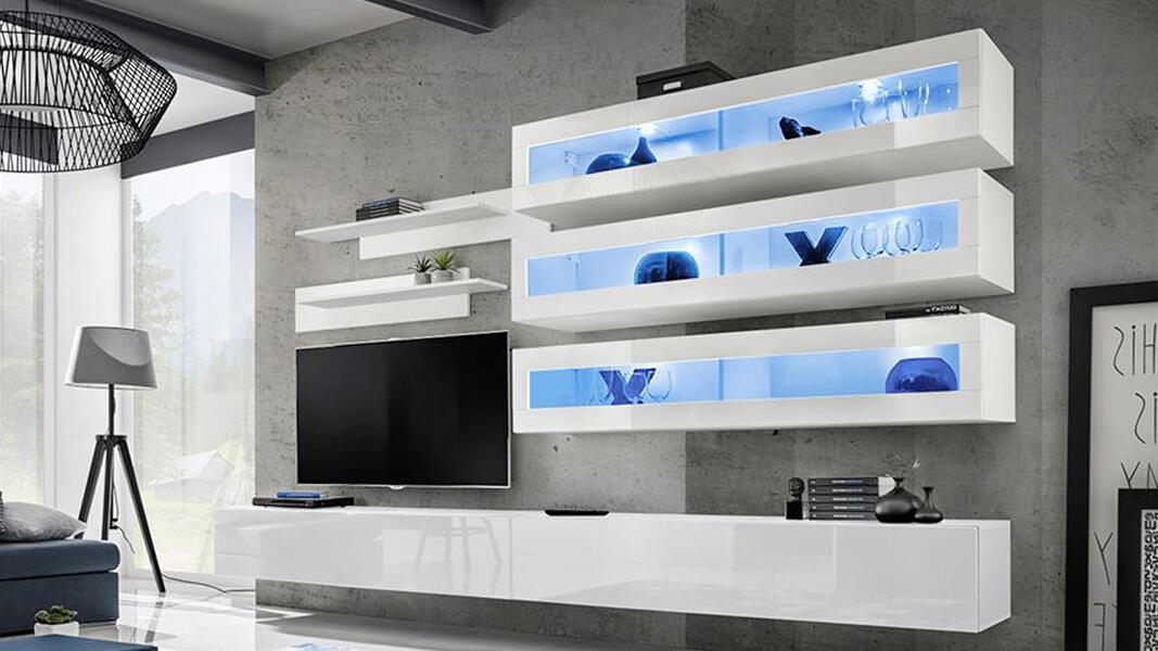 Гостиная 5 МДФ Белый DM635-6 / Белый Фасадный 0101 320*40*180 см, Белый   Фиеста