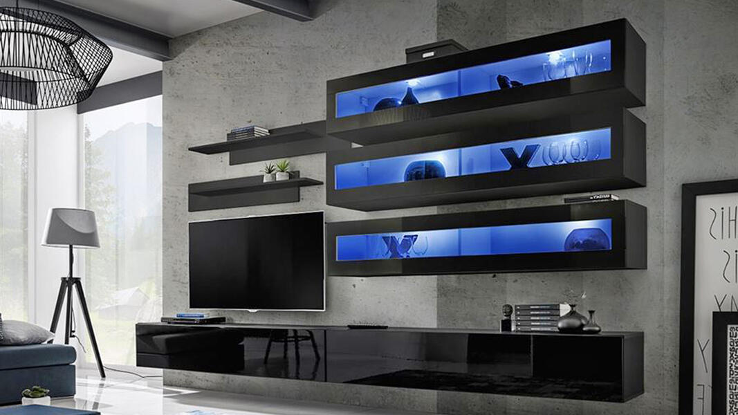 Гостиная 5 МДФ (черная) / Черный 0190 320*40*180 см, Черный   Фиеста