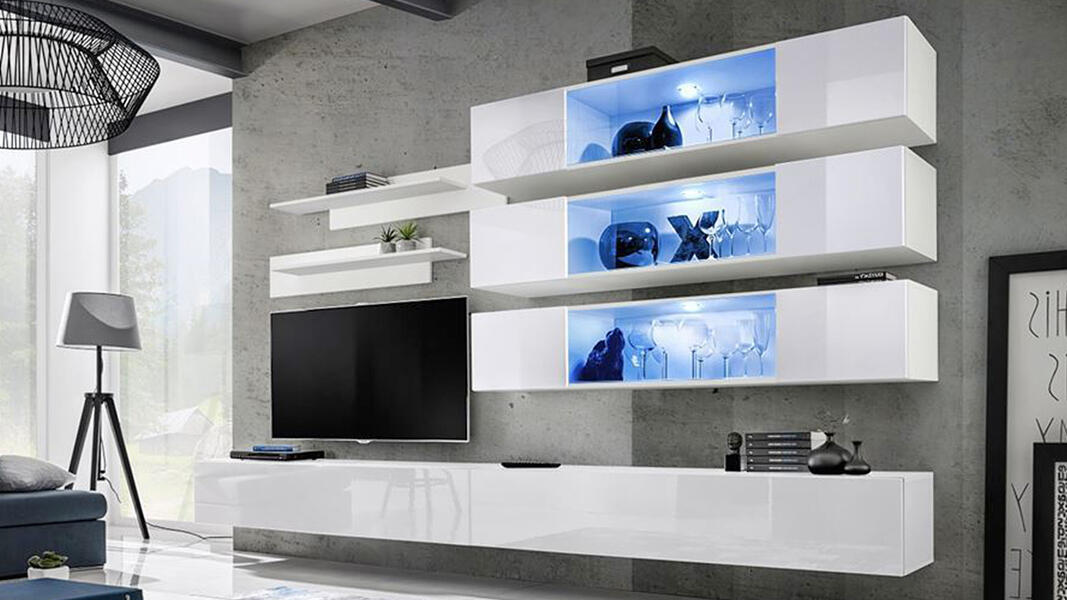 Гостиная 6 МДФ Белый DM635-6 / Белый Фасадный 0101 320*40*180 см, Белый   Фиеста