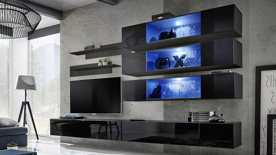 Гостиная 6 МДФ (черная) / Черный 0190 320*40*180 см, Черный   Фиеста