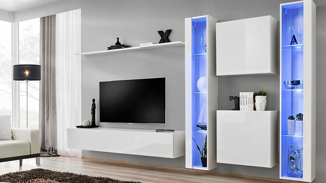 Гостиная 10 МДФ Белый DM635-6 / Белый Фасадный 0101 330*40*180 см, Белый   Фиеста