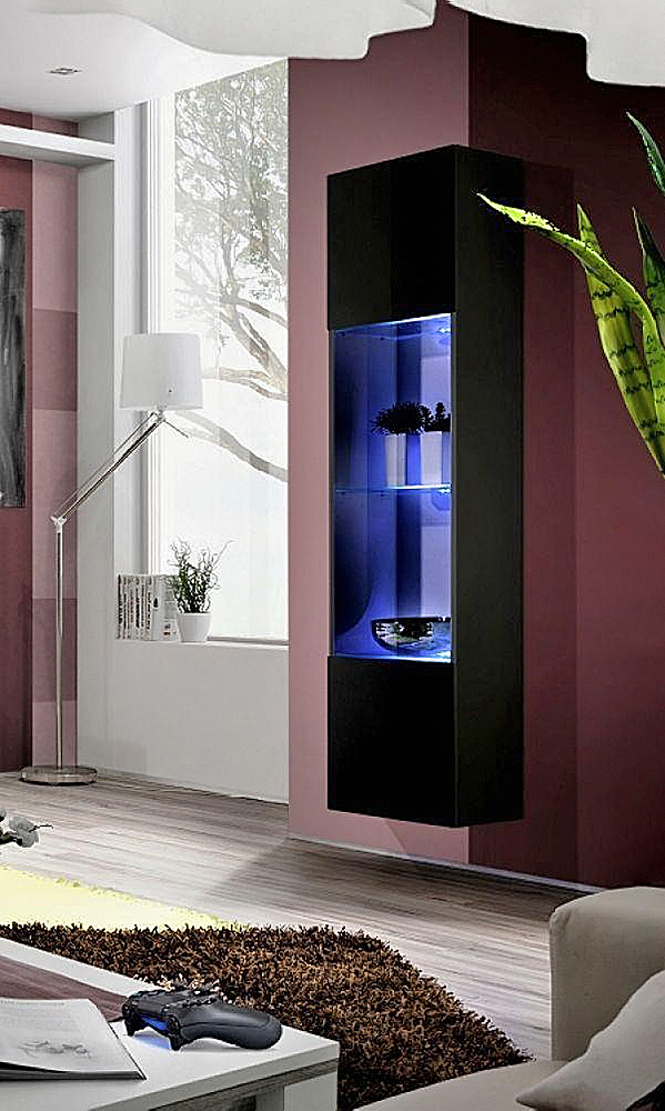 Витрина Лана 42 МДФ (черная) 40*29*170 см, Черный   Фиеста