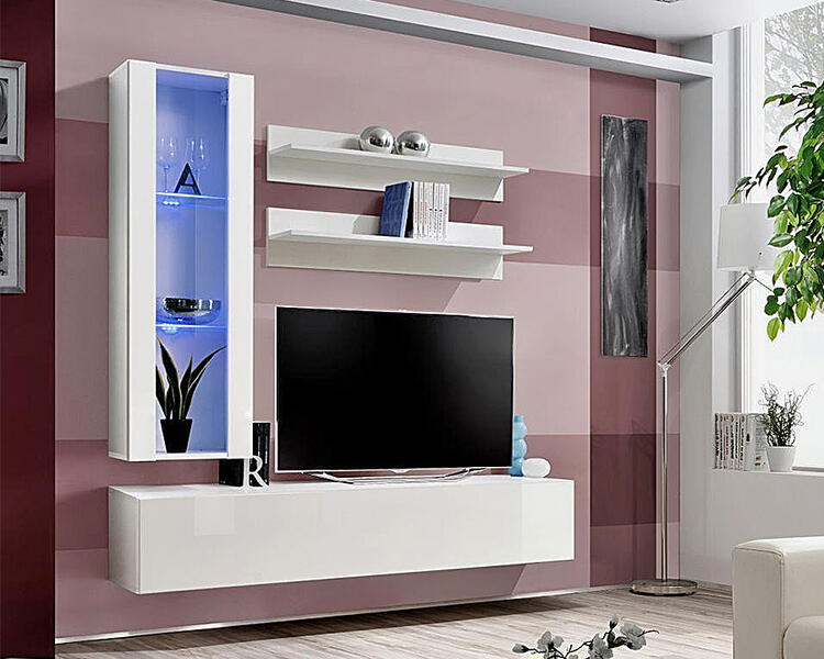 Модульная гостиная Лана 2.1 МДФ (белая) 160*40*166 см, Белый   Фиеста